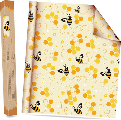 Beeswax Wraps for Food Roll(13x39inch), Organic Beeswax Wrap Beeswax Food Wraps Reusable Food Wrap Sustainable Beeswax Paper Beeswax Sandwich Wrap Beeswax Storage Cloth (Bees)