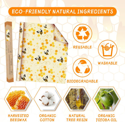 Beeswax Wraps for Food Roll(13x39inch), Organic Beeswax Wrap Beeswax Food Wraps Reusable Food Wrap Sustainable Beeswax Paper Beeswax Sandwich Wrap Beeswax Storage Cloth (Bees)
