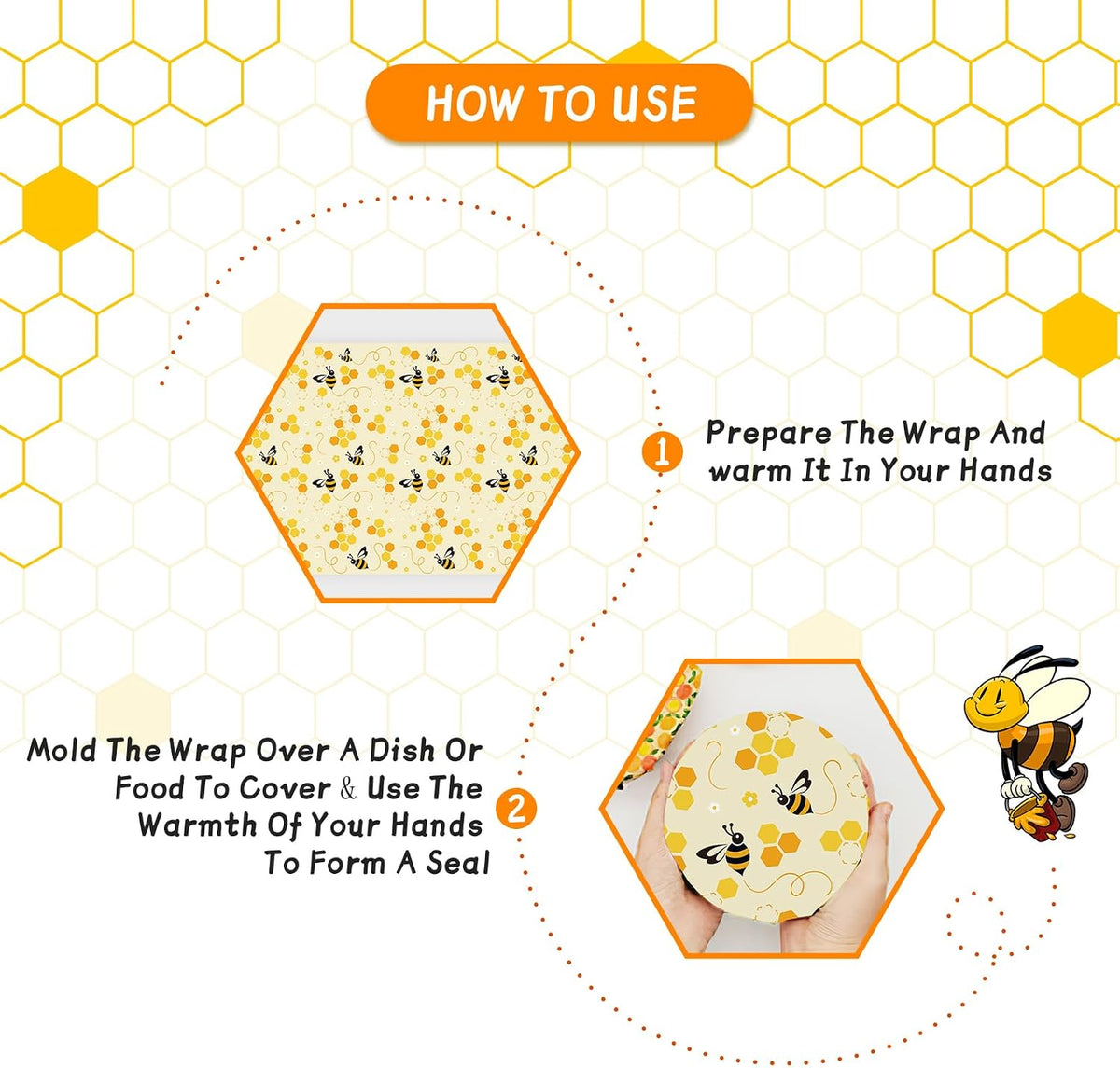 Beeswax Wraps for Food Roll(13x39inch), Organic Beeswax Wrap Beeswax Food Wraps Reusable Food Wrap Sustainable Beeswax Paper Beeswax Sandwich Wrap Beeswax Storage Cloth (Bees)