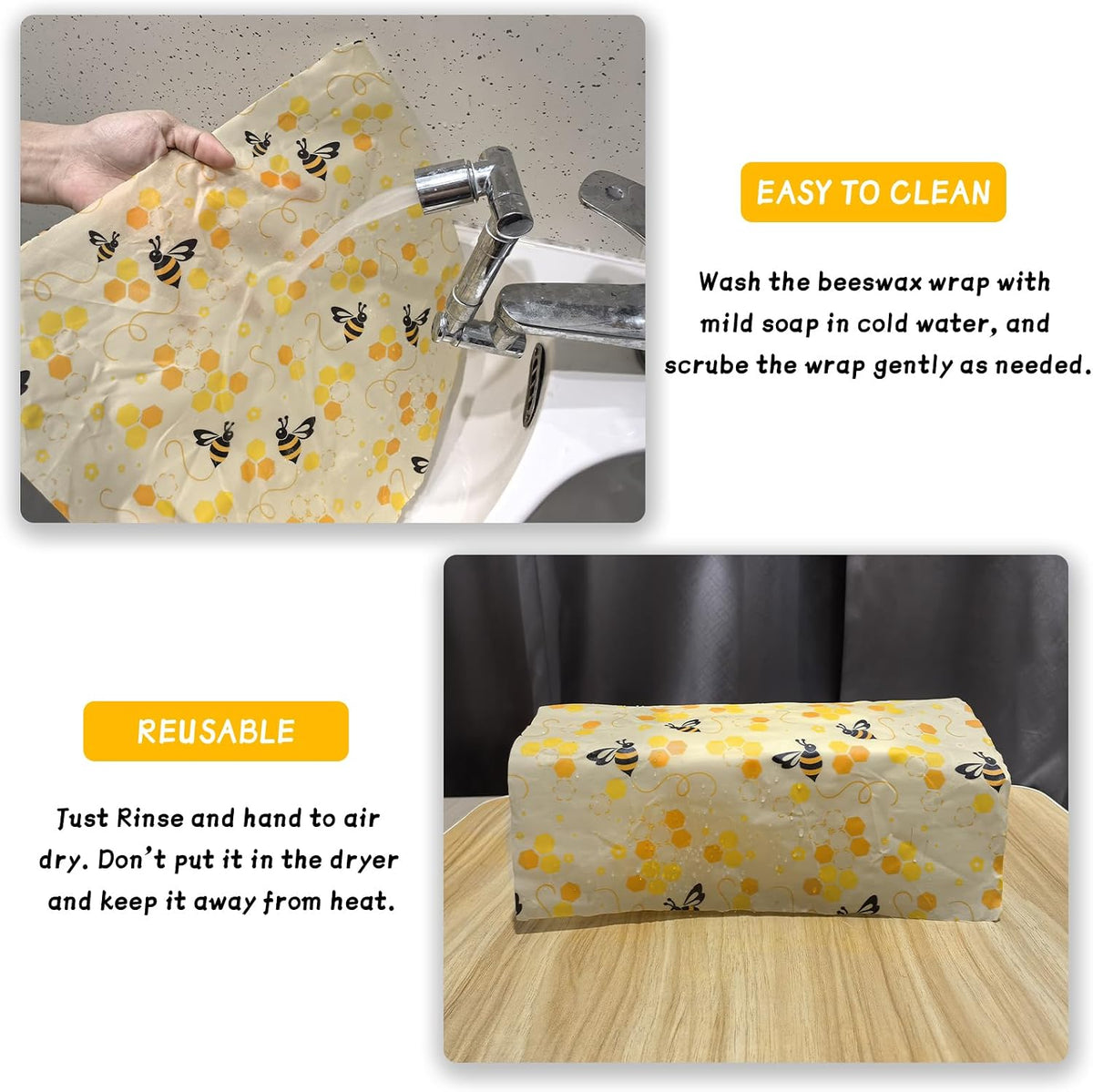 Beeswax Wraps for Food Roll(13x39inch), Organic Beeswax Wrap Beeswax Food Wraps Reusable Food Wrap Sustainable Beeswax Paper Beeswax Sandwich Wrap Beeswax Storage Cloth (Bees)