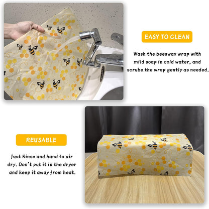 Beeswax Wraps for Food Roll(13x39inch), Organic Beeswax Wrap Beeswax Food Wraps Reusable Food Wrap Sustainable Beeswax Paper Beeswax Sandwich Wrap Beeswax Storage Cloth (Bees)