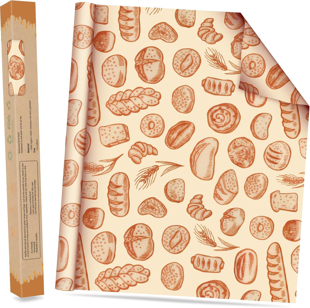 Beeswax Wraps for Food Roll(13x39inch), Organic Beeswax Wrap Beeswax Food Wraps Reusable Food Wrap Sustainable Beeswax Paper Beeswax Sandwich Wrap Beeswax Storage Cloth (Bees)