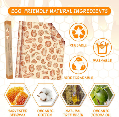 Beeswax Wraps for Food Roll(13x39inch), Organic Beeswax Wrap Beeswax Food Wraps Reusable Food Wrap Sustainable Beeswax Paper Beeswax Sandwich Wrap Beeswax Storage Cloth (Bees)