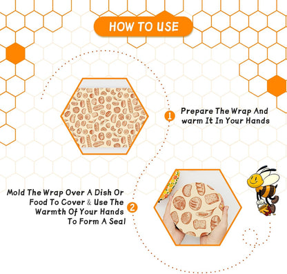 Beeswax Wraps for Food Roll(13x39inch), Organic Beeswax Wrap Beeswax Food Wraps Reusable Food Wrap Sustainable Beeswax Paper Beeswax Sandwich Wrap Beeswax Storage Cloth (Bees)