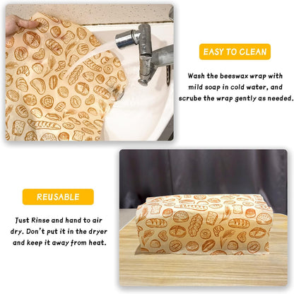 Beeswax Wraps for Food Roll(13x39inch), Organic Beeswax Wrap Beeswax Food Wraps Reusable Food Wrap Sustainable Beeswax Paper Beeswax Sandwich Wrap Beeswax Storage Cloth (Bees)