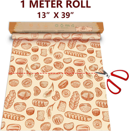 Beeswax Wraps for Food Roll(13x39inch), Organic Beeswax Wrap Beeswax Food Wraps Reusable Food Wrap Sustainable Beeswax Paper Beeswax Sandwich Wrap Beeswax Storage Cloth (Bees)