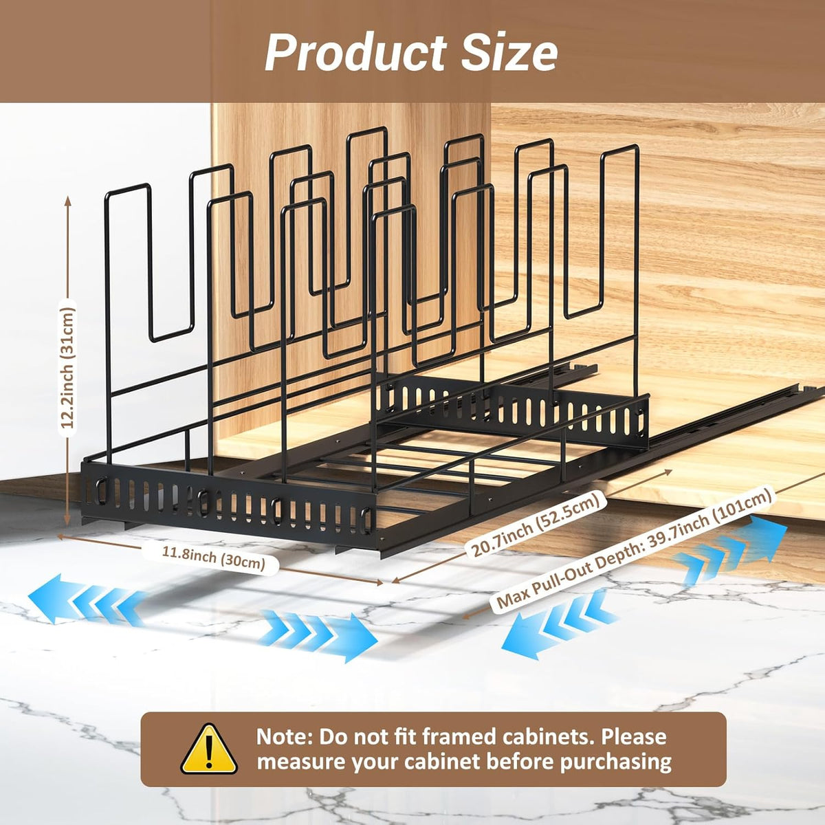 Pull Out Baking Tray and Cookie Sheet Cutting Board Organizer | 13"-22" Expandable, 21.5" Deep, 8 Adjustable Dividers, Slide Rail Design, Stainless Steel Structure, Adhesive/Screw Fixing
