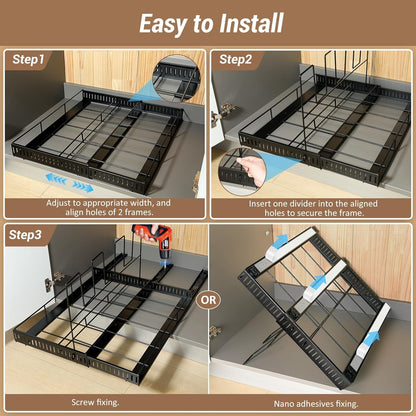 Pull Out Baking Tray and Cookie Sheet Cutting Board Organizer | 13"-22" Expandable, 21.5" Deep, 8 Adjustable Dividers, Slide Rail Design, Stainless Steel Structure, Adhesive/Screw Fixing