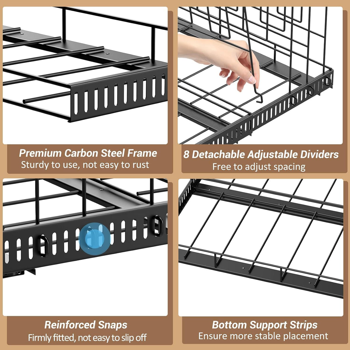 Pull Out Baking Tray and Cookie Sheet Cutting Board Organizer | 13"-22" Expandable, 21.5" Deep, 8 Adjustable Dividers, Slide Rail Design, Stainless Steel Structure, Adhesive/Screw Fixing