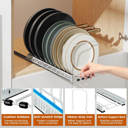 Pull Out Baking Tray and Cookie Sheet Cutting Board Organizer | 13"-22" Expandable, 21.5" Deep, 8 Adjustable Dividers, Slide Rail Design, Stainless Steel Structure, Adhesive/Screw Fixing