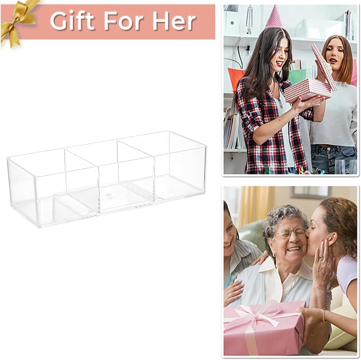 Tea Bag Organizer Holds 60 Bags, 3 Compartments Clear Acrylic, Wall Mount or Countertop Tea Bag Holder for Cabinet Door, Kitchen Pantry and Desk Storage, Tea Caddy with Adhesive Hooks