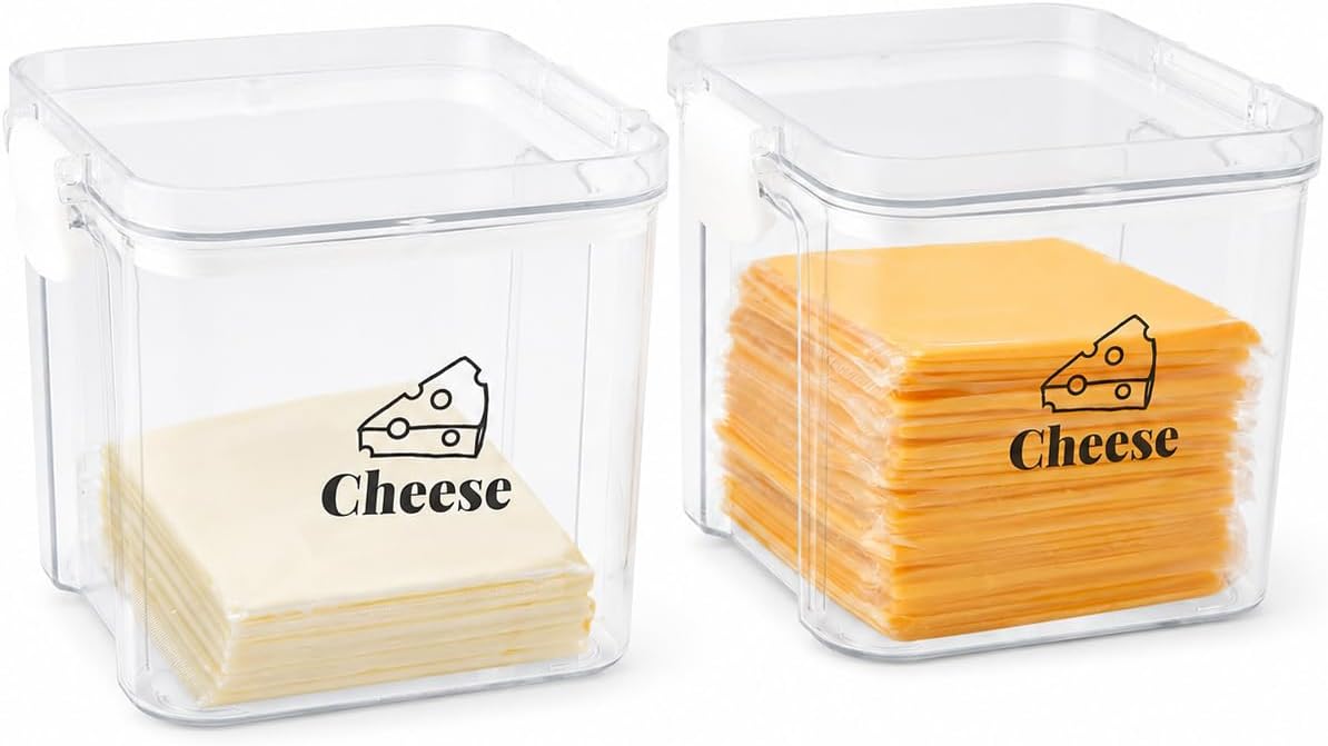 2 Pack Cheese Container for Refrigerator Airtight Creamer Container with and Lid Cream Cheese Sliced Cheese Box Cheese Saver for Fridge Keeper Cream Block Shredded Cheese Storage Box Clear