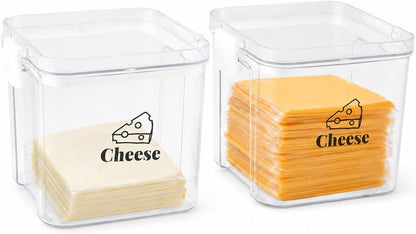 2 Pack Cheese Container for Refrigerator Airtight Creamer Container with and Lid Cream Cheese Sliced Cheese Box Cheese Saver for Fridge Keeper Cream Block Shredded Cheese Storage Box Clear