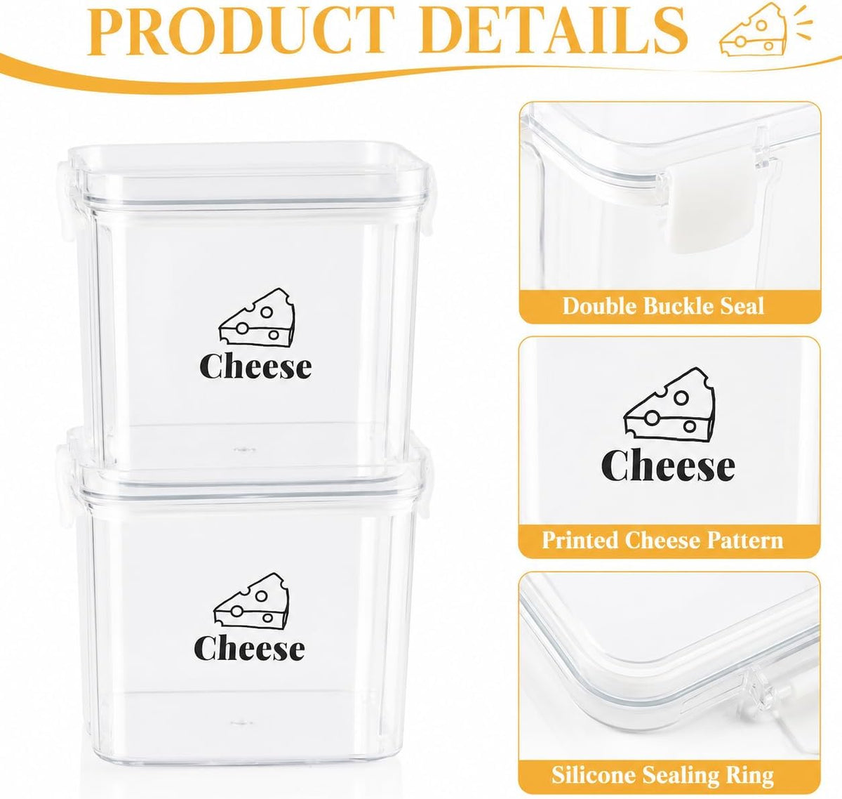 2 Pack Cheese Container for Refrigerator Airtight Creamer Container with and Lid Cream Cheese Sliced Cheese Box Cheese Saver for Fridge Keeper Cream Block Shredded Cheese Storage Box Clear