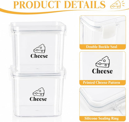 2 Pack Cheese Container for Refrigerator Airtight Creamer Container with and Lid Cream Cheese Sliced Cheese Box Cheese Saver for Fridge Keeper Cream Block Shredded Cheese Storage Box Clear