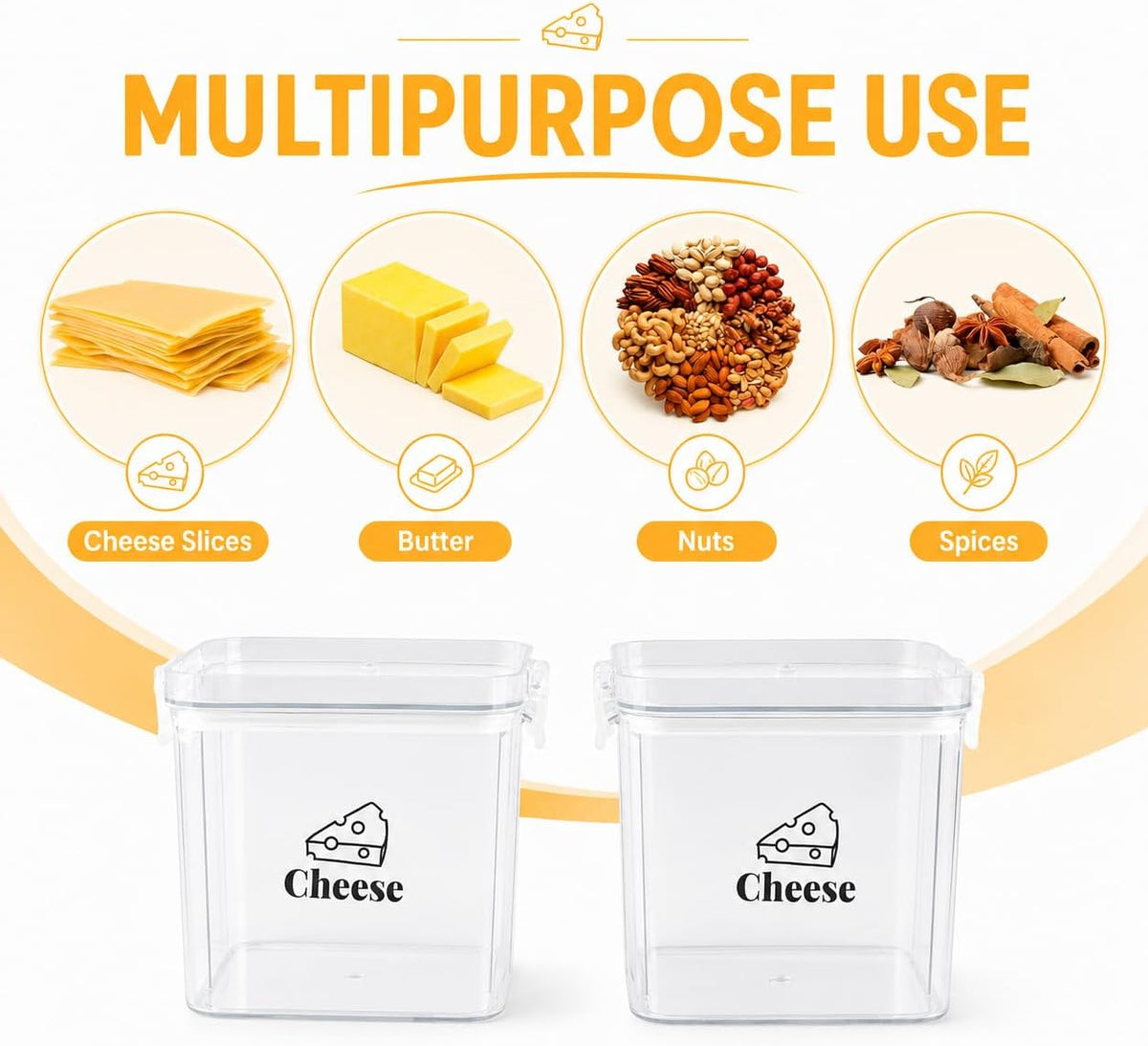 2 Pack Cheese Container for Refrigerator Airtight Creamer Container with and Lid Cream Cheese Sliced Cheese Box Cheese Saver for Fridge Keeper Cream Block Shredded Cheese Storage Box Clear