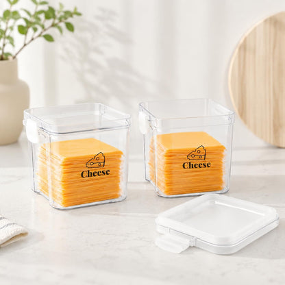2 Pack Cheese Container for Refrigerator Airtight Creamer Container with and Lid Cream Cheese Sliced Cheese Box Cheese Saver for Fridge Keeper Cream Block Shredded Cheese Storage Box Clear