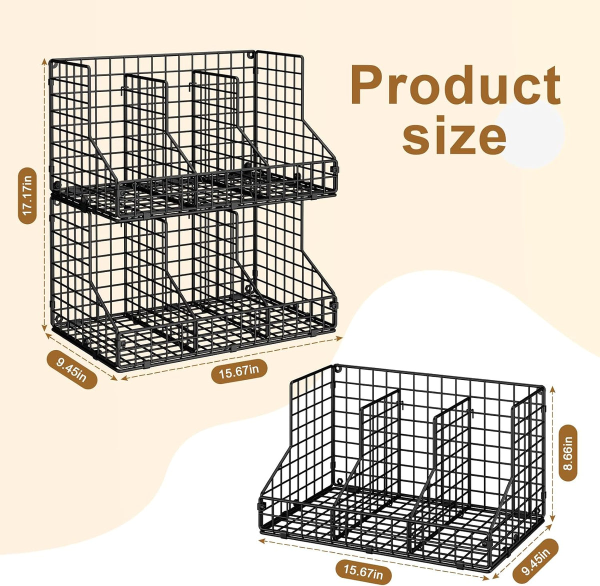 Stackable Can Rack Organizer for Pantry Storage,Can Dispensers with 4 Adjustable Dividers, 2-Tier Metal Wire Basket Beverage Pop Soda Rack for Kitchen Cabinet Pantry, Black