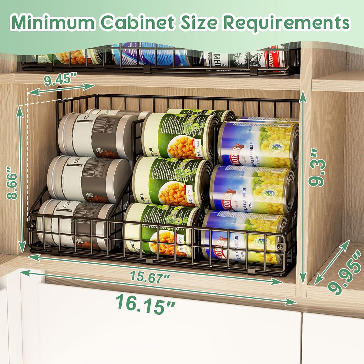 Stackable Can Rack Organizer for Pantry Storage,Can Dispensers with 4 Adjustable Dividers, 2-Tier Metal Wire Basket Beverage Pop Soda Rack for Kitchen Cabinet Pantry, Black