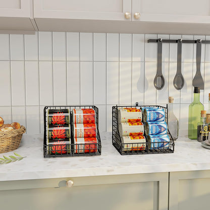 Stackable Can Rack Organizer for Pantry Storage,Can Dispensers with 4 Adjustable Dividers, 2-Tier Metal Wire Basket Beverage Pop Soda Rack for Kitchen Cabinet Pantry, Black
