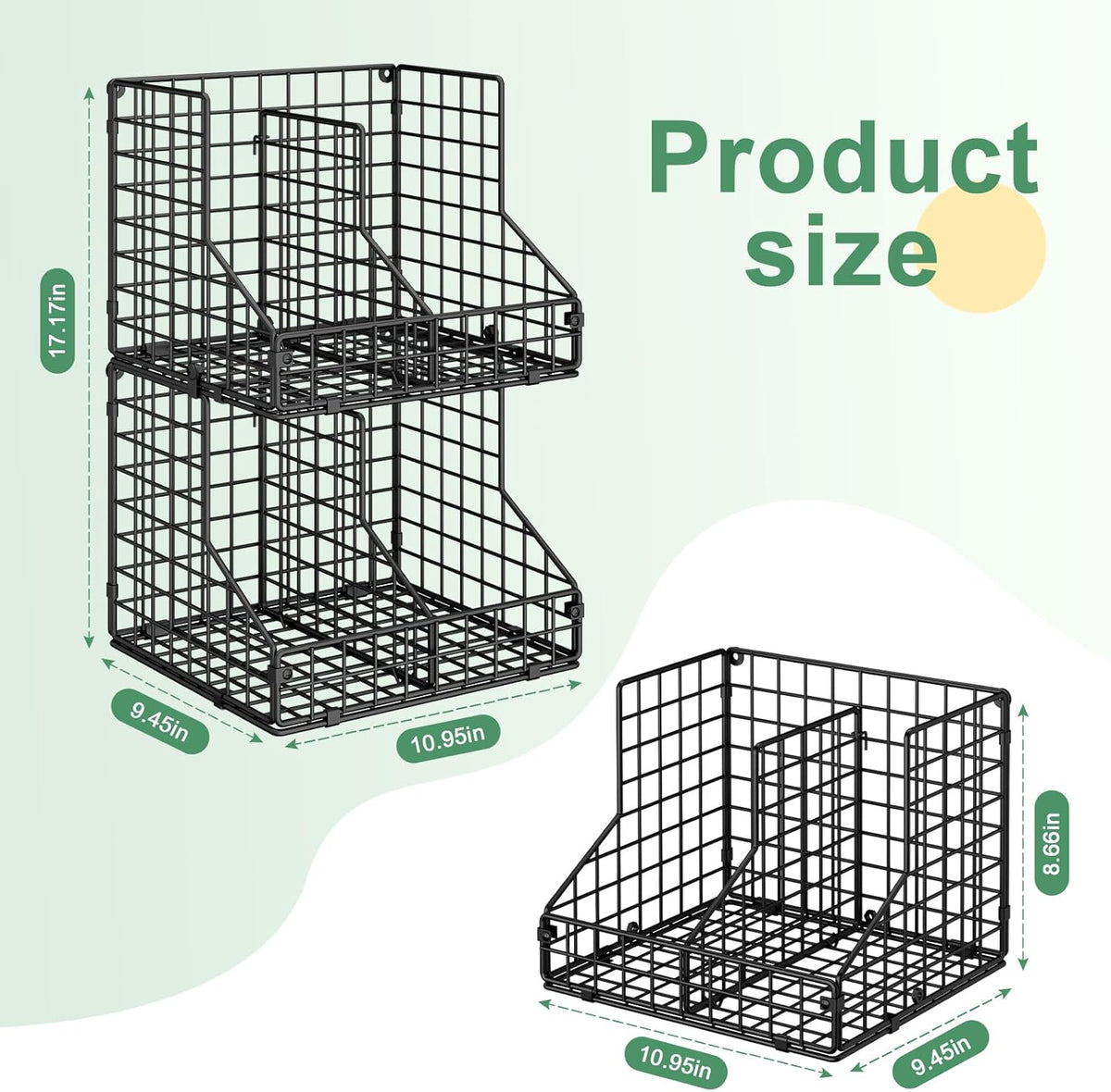 Stackable Can Rack Organizer for Pantry Storage,Can Dispensers with 4 Adjustable Dividers, 2-Tier Metal Wire Basket Beverage Pop Soda Rack for Kitchen Cabinet Pantry, Black