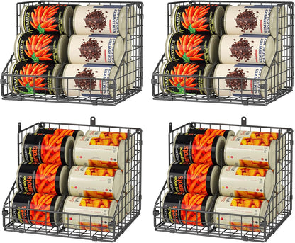 Stackable Can Rack Organizer for Pantry Storage,Can Dispensers with 4 Adjustable Dividers, 2-Tier Metal Wire Basket Beverage Pop Soda Rack for Kitchen Cabinet Pantry, Black