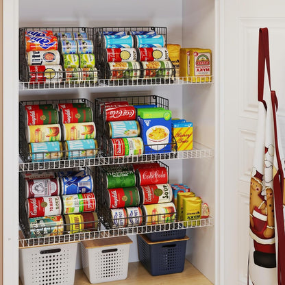 Stackable Can Rack Organizer for Pantry Storage,Can Dispensers with 4 Adjustable Dividers, 2-Tier Metal Wire Basket Beverage Pop Soda Rack for Kitchen Cabinet Pantry, Black