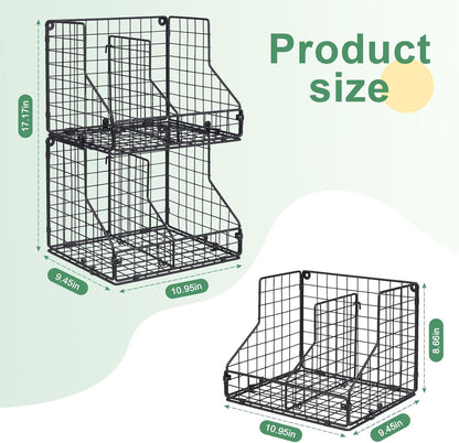 Stackable Can Rack Organizer for Pantry Storage,Can Dispensers with 4 Adjustable Dividers, 2-Tier Metal Wire Basket Beverage Pop Soda Rack for Kitchen Cabinet Pantry, Black