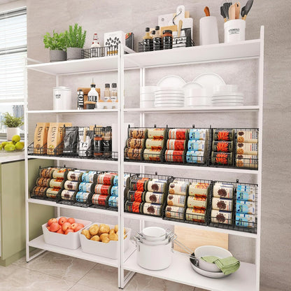 Stackable Can Rack Organizer for Pantry Storage,Can Dispensers with 4 Adjustable Dividers, 2-Tier Metal Wire Basket Beverage Pop Soda Rack for Kitchen Cabinet Pantry, Black