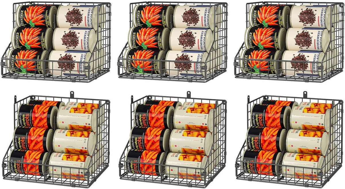 Stackable Can Rack Organizer for Pantry Storage,Can Dispensers with 4 Adjustable Dividers, 2-Tier Metal Wire Basket Beverage Pop Soda Rack for Kitchen Cabinet Pantry, Black