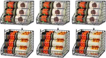 Stackable Can Rack Organizer for Pantry Storage,Can Dispensers with 4 Adjustable Dividers, 2-Tier Metal Wire Basket Beverage Pop Soda Rack for Kitchen Cabinet Pantry, Black