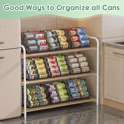 Stackable Can Rack Organizer for Pantry Storage,Can Dispensers with 4 Adjustable Dividers, 2-Tier Metal Wire Basket Beverage Pop Soda Rack for Kitchen Cabinet Pantry, Black