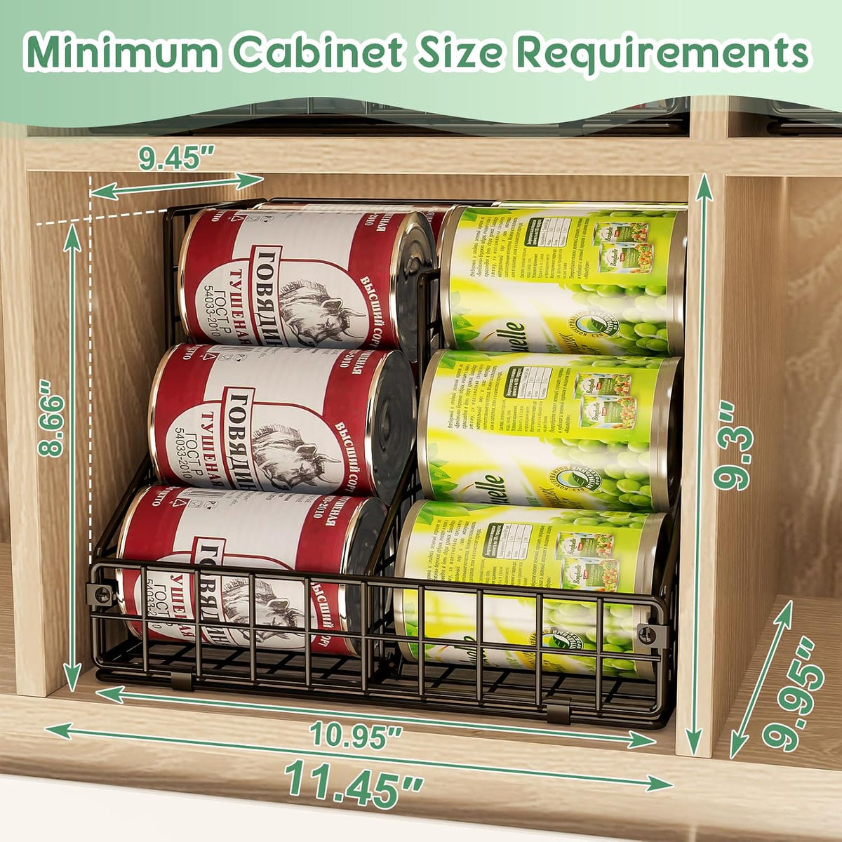 Stackable Can Rack Organizer for Pantry Storage,Can Dispensers with 4 Adjustable Dividers, 2-Tier Metal Wire Basket Beverage Pop Soda Rack for Kitchen Cabinet Pantry, Black
