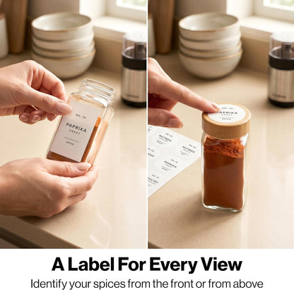 Minimalist Spice Jar Labels Self-Adhesive - 240 Stickers for Spice Jars, Spice Jars & Drawers, Round & Rectangular, Waterproof Spice Organiser Labels for Kitchen Organisation (Black)