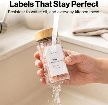 Minimalist Spice Jar Labels Self-Adhesive - 240 Stickers for Spice Jars, Spice Jars & Drawers, Round & Rectangular, Waterproof Spice Organiser Labels for Kitchen Organisation (Black)