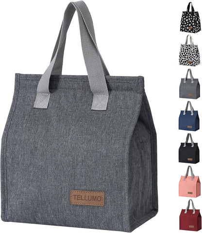 TELLUMO Insulated Lunch Bag for Men Women, Large Reusable Leakproof Lunch Box Container, Small Portable Thermal Snack Bag, Reusable Travel Office Work Beach Cooler Tote Bag for Adults, Grey