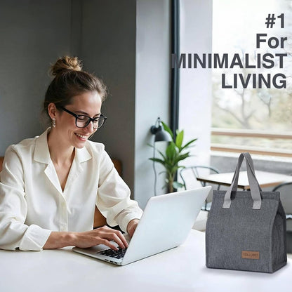 TELLUMO Insulated Lunch Bag for Men Women, Large Reusable Leakproof Lunch Box Container, Small Portable Thermal Snack Bag, Reusable Travel Office Work Beach Cooler Tote Bag for Adults, Grey