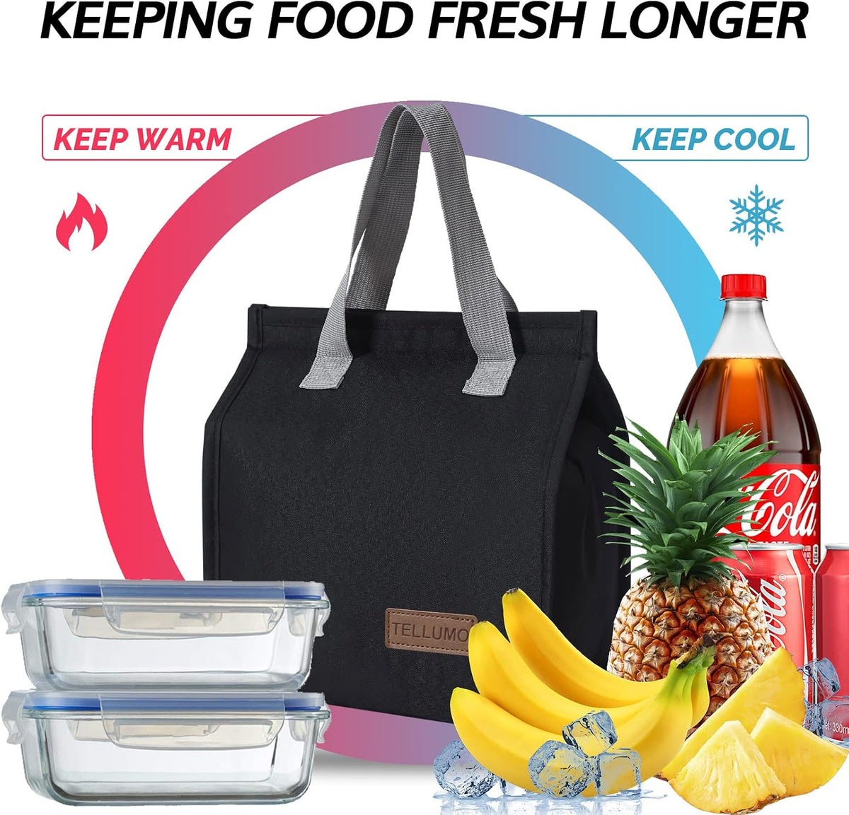 TELLUMO Insulated Lunch Bag for Men Women, Large Reusable Leakproof Lunch Box Container, Small Portable Thermal Snack Bag, Reusable Travel Office Work Beach Cooler Tote Bag for Adults, Grey