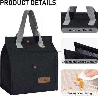 TELLUMO Insulated Lunch Bag for Men Women, Large Reusable Leakproof Lunch Box Container, Small Portable Thermal Snack Bag, Reusable Travel Office Work Beach Cooler Tote Bag for Adults, Grey