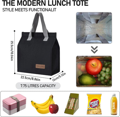 TELLUMO Insulated Lunch Bag for Men Women, Large Reusable Leakproof Lunch Box Container, Small Portable Thermal Snack Bag, Reusable Travel Office Work Beach Cooler Tote Bag for Adults, Grey