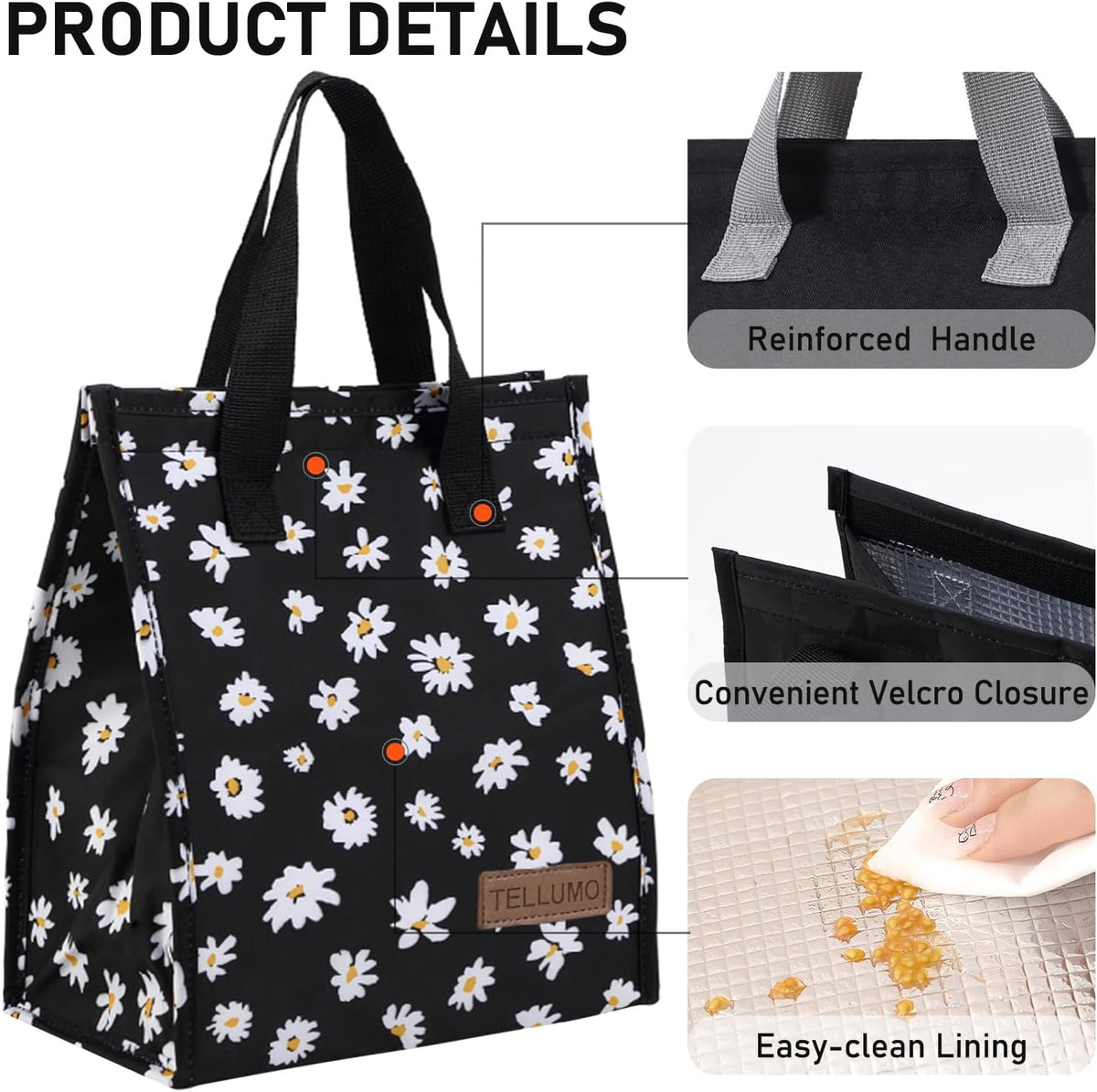 TELLUMO Insulated Lunch Bag for Men Women, Large Reusable Leakproof Lunch Box Container, Small Portable Thermal Snack Bag, Reusable Travel Office Work Beach Cooler Tote Bag for Adults, Grey