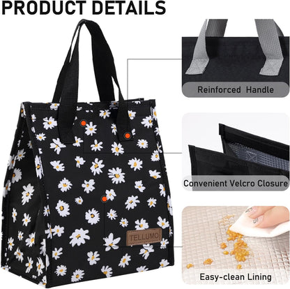 TELLUMO Insulated Lunch Bag for Men Women, Large Reusable Leakproof Lunch Box Container, Small Portable Thermal Snack Bag, Reusable Travel Office Work Beach Cooler Tote Bag for Adults, Grey