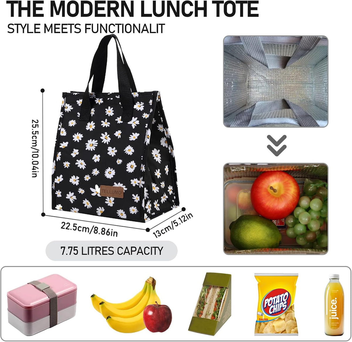 TELLUMO Insulated Lunch Bag for Men Women, Large Reusable Leakproof Lunch Box Container, Small Portable Thermal Snack Bag, Reusable Travel Office Work Beach Cooler Tote Bag for Adults, Grey