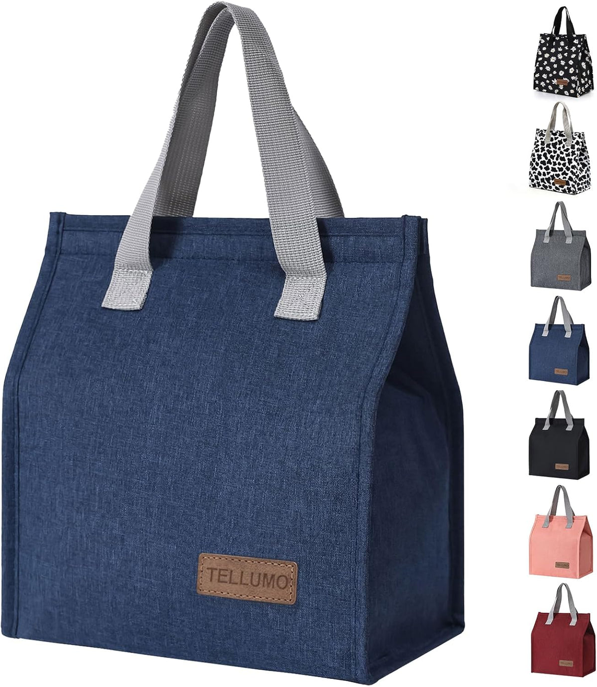 TELLUMO Insulated Lunch Bag for Men Women, Large Reusable Leakproof Lunch Box Container, Small Portable Thermal Snack Bag, Reusable Travel Office Work Beach Cooler Tote Bag for Adults, Grey