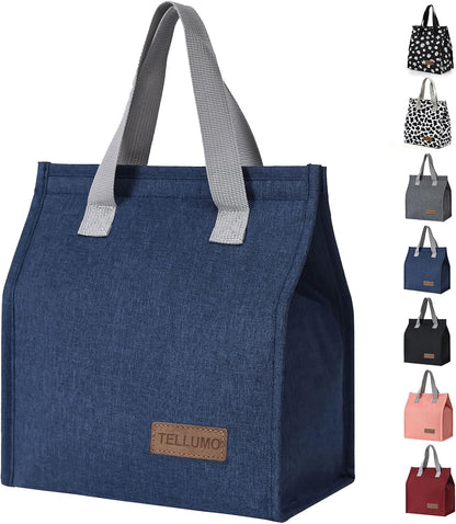 TELLUMO Insulated Lunch Bag for Men Women, Large Reusable Leakproof Lunch Box Container, Small Portable Thermal Snack Bag, Reusable Travel Office Work Beach Cooler Tote Bag for Adults, Grey