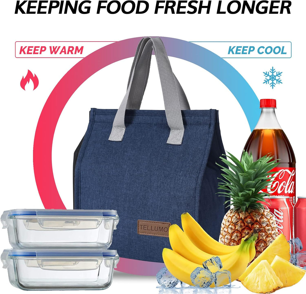 TELLUMO Insulated Lunch Bag for Men Women, Large Reusable Leakproof Lunch Box Container, Small Portable Thermal Snack Bag, Reusable Travel Office Work Beach Cooler Tote Bag for Adults, Grey