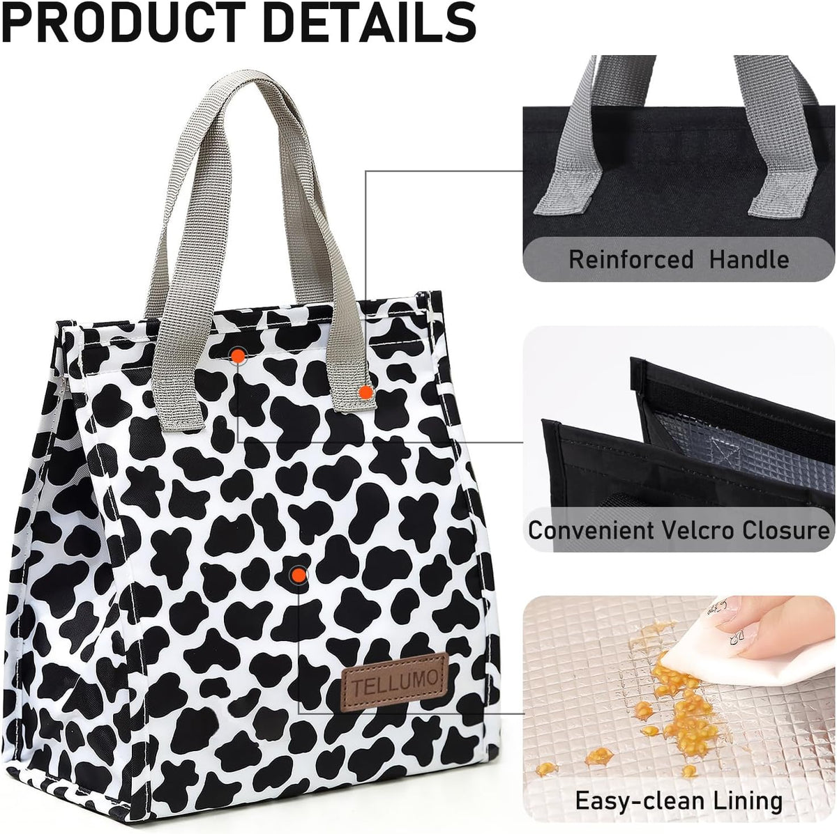 TELLUMO Insulated Lunch Bag for Men Women, Large Reusable Leakproof Lunch Box Container, Small Portable Thermal Snack Bag, Reusable Travel Office Work Beach Cooler Tote Bag for Adults, Grey