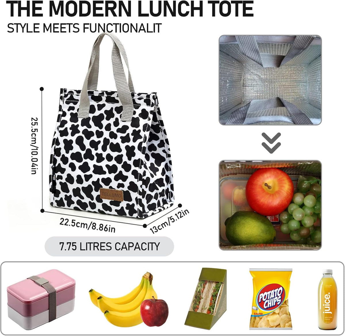 TELLUMO Insulated Lunch Bag for Men Women, Large Reusable Leakproof Lunch Box Container, Small Portable Thermal Snack Bag, Reusable Travel Office Work Beach Cooler Tote Bag for Adults, Grey