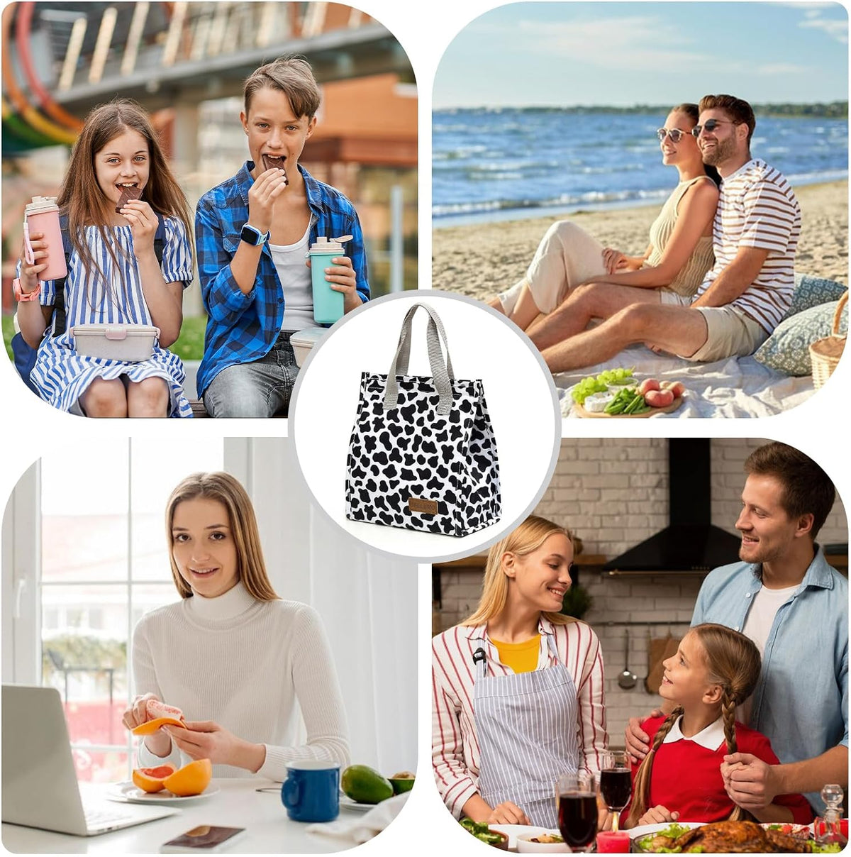TELLUMO Insulated Lunch Bag for Men Women, Large Reusable Leakproof Lunch Box Container, Small Portable Thermal Snack Bag, Reusable Travel Office Work Beach Cooler Tote Bag for Adults, Grey
