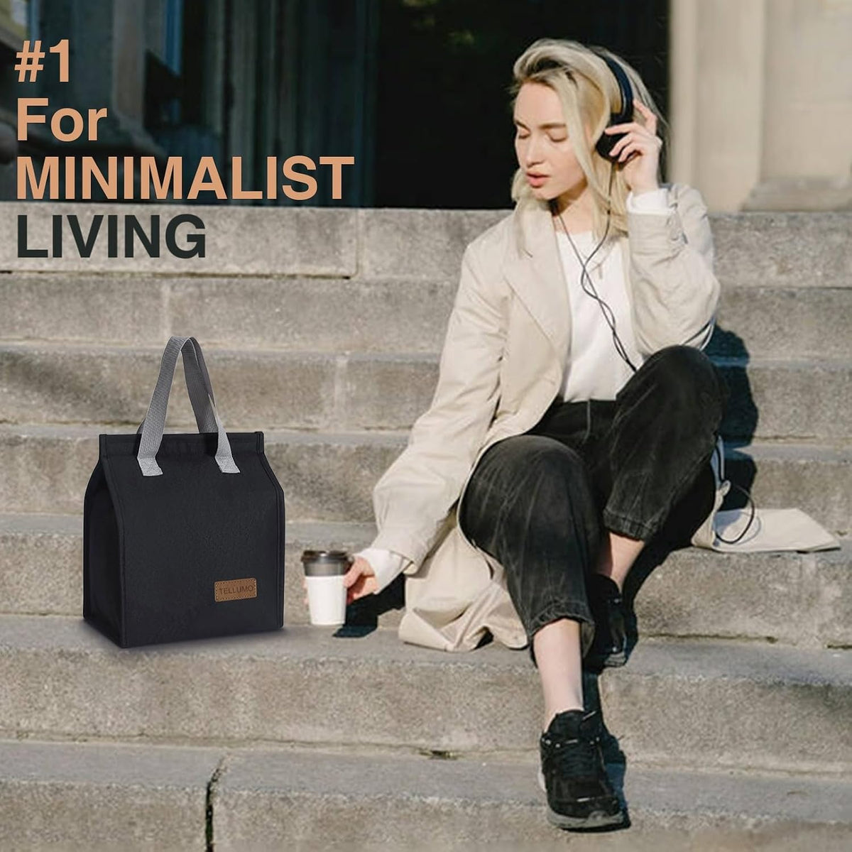 TELLUMO Insulated Lunch Bag for Men Women, Large Reusable Leakproof Lunch Box Container, Small Portable Thermal Snack Bag, Reusable Travel Office Work Beach Cooler Tote Bag for Adults, Grey